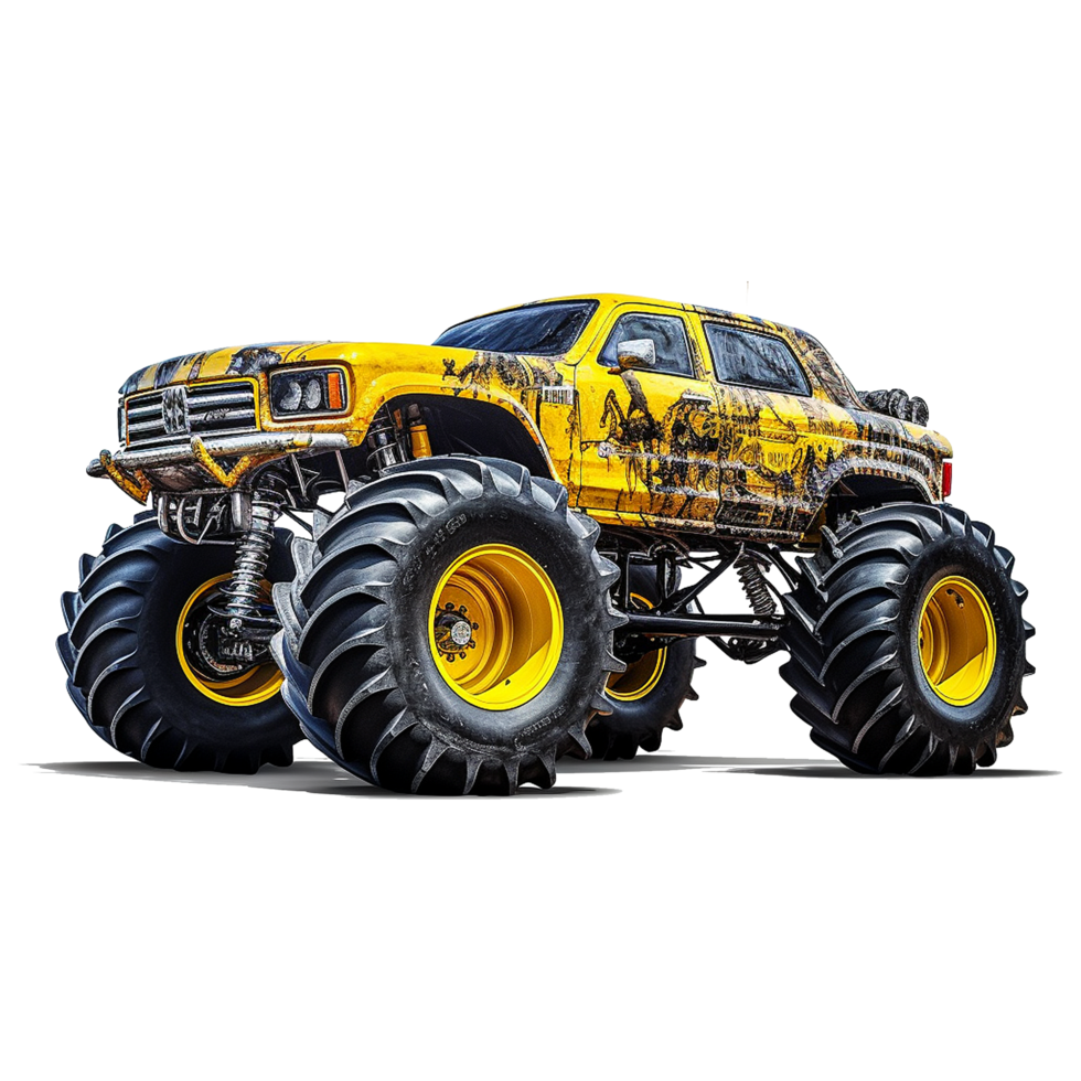 Powerful Monster Truck with Yellow Paint and Black Tires png