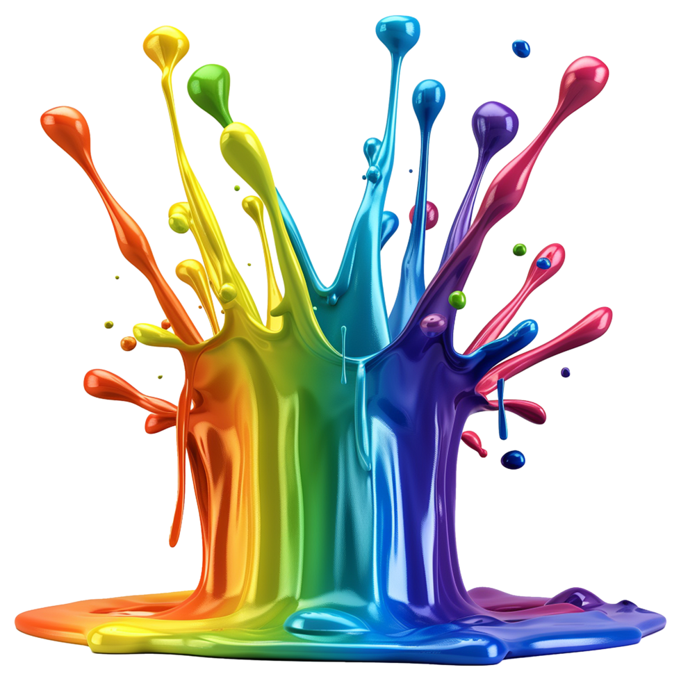 Vibrant Rainbow Paint Splash Explosion Colorful 3D Render Abstract Art png