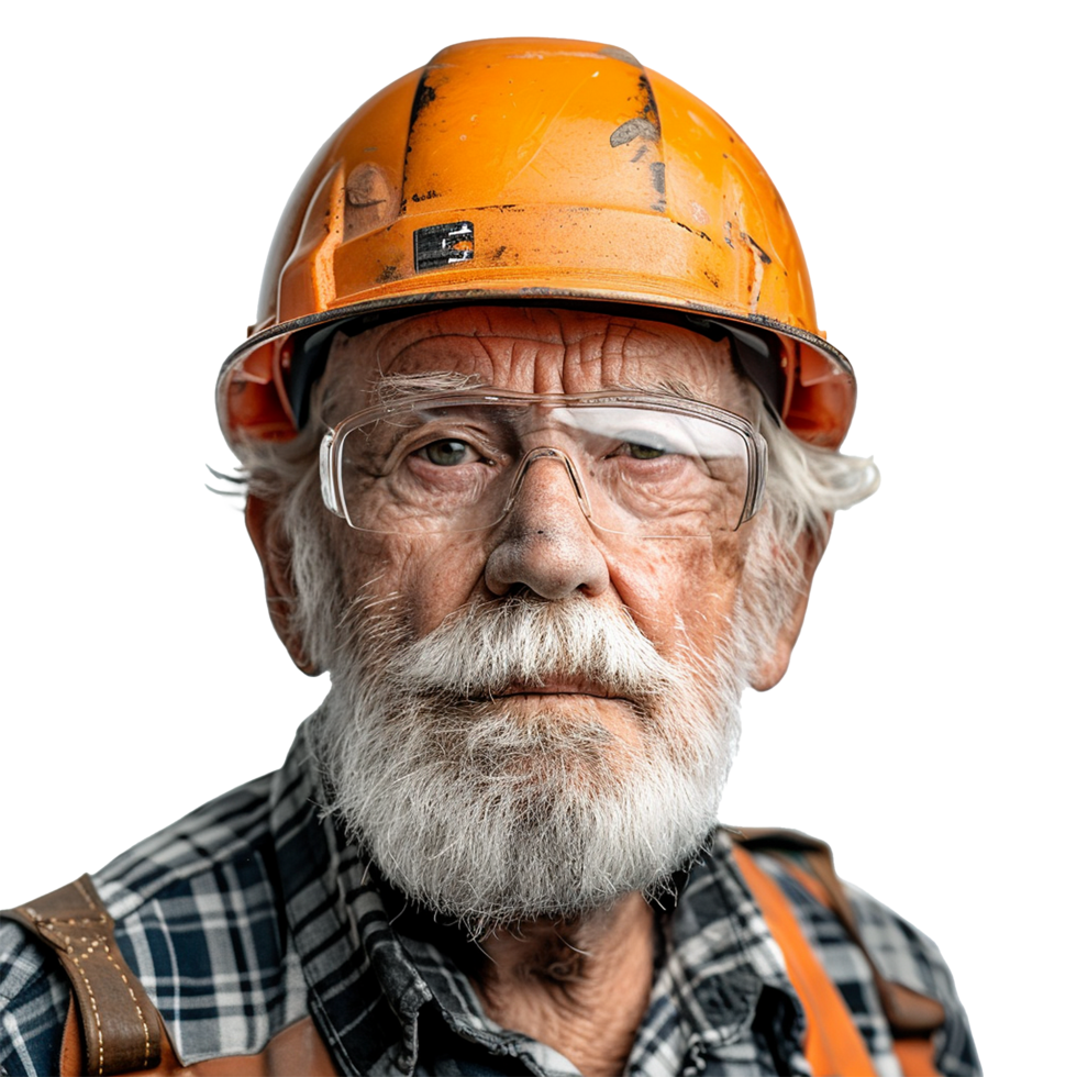 Portrait of a Senior Construction Worker Wearing a Hard Hat and Safety Glasses png