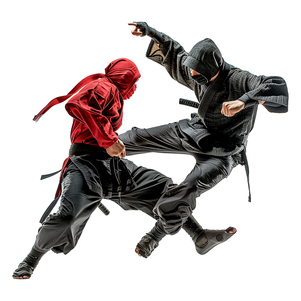 Dynamic Ninja Combat Action Scene Two Ninjas in MidAir Battle Martial Arts Showdown png