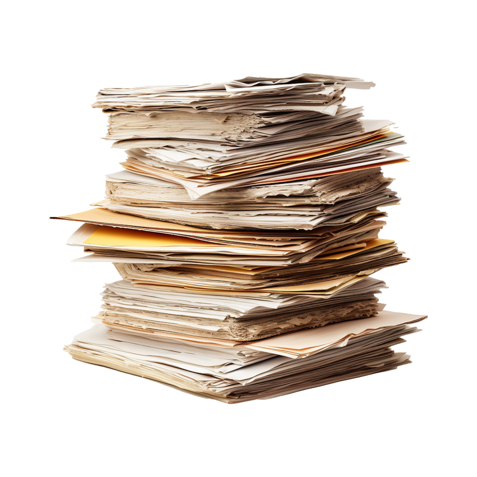 A Large Stack of Old Papers and Documents Neatly Piled High png