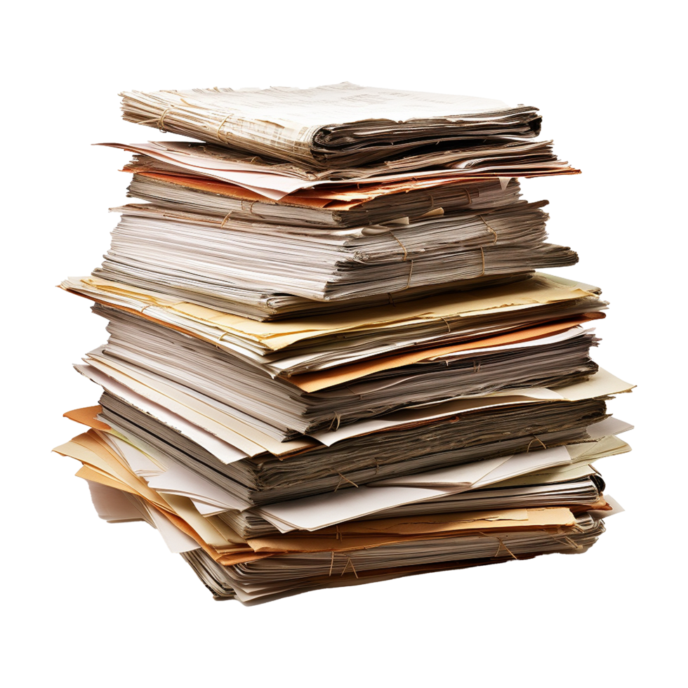 A large stack of old documents and files needing organization png