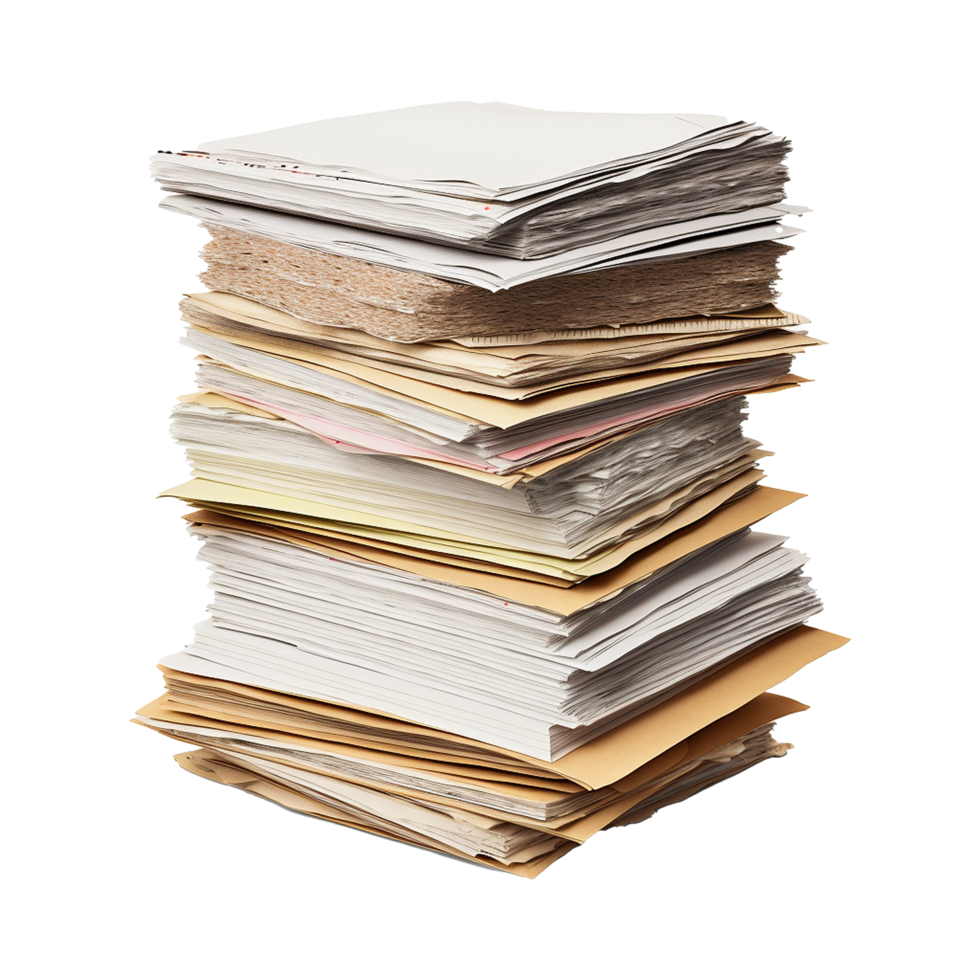 A Very Tall Stack of Paper Documents and Files Neatly Organized in a Tower png