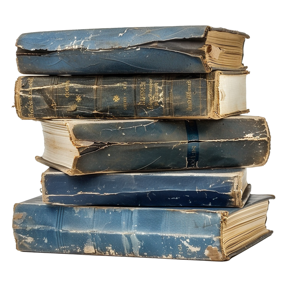 A Stack of Antique and WellWorn Books Showing the Passage of Time png