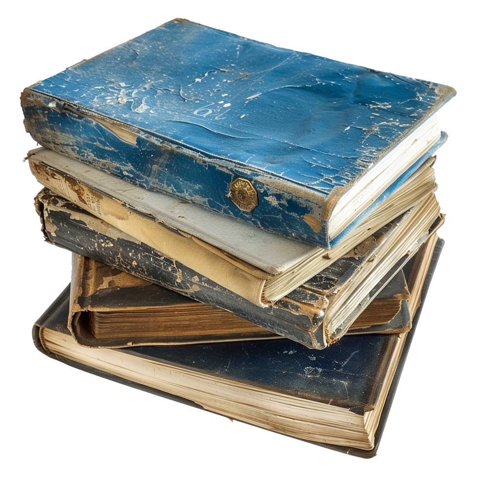 A Stack of Very Old and Worn Books Showing Significant Age and Wear png