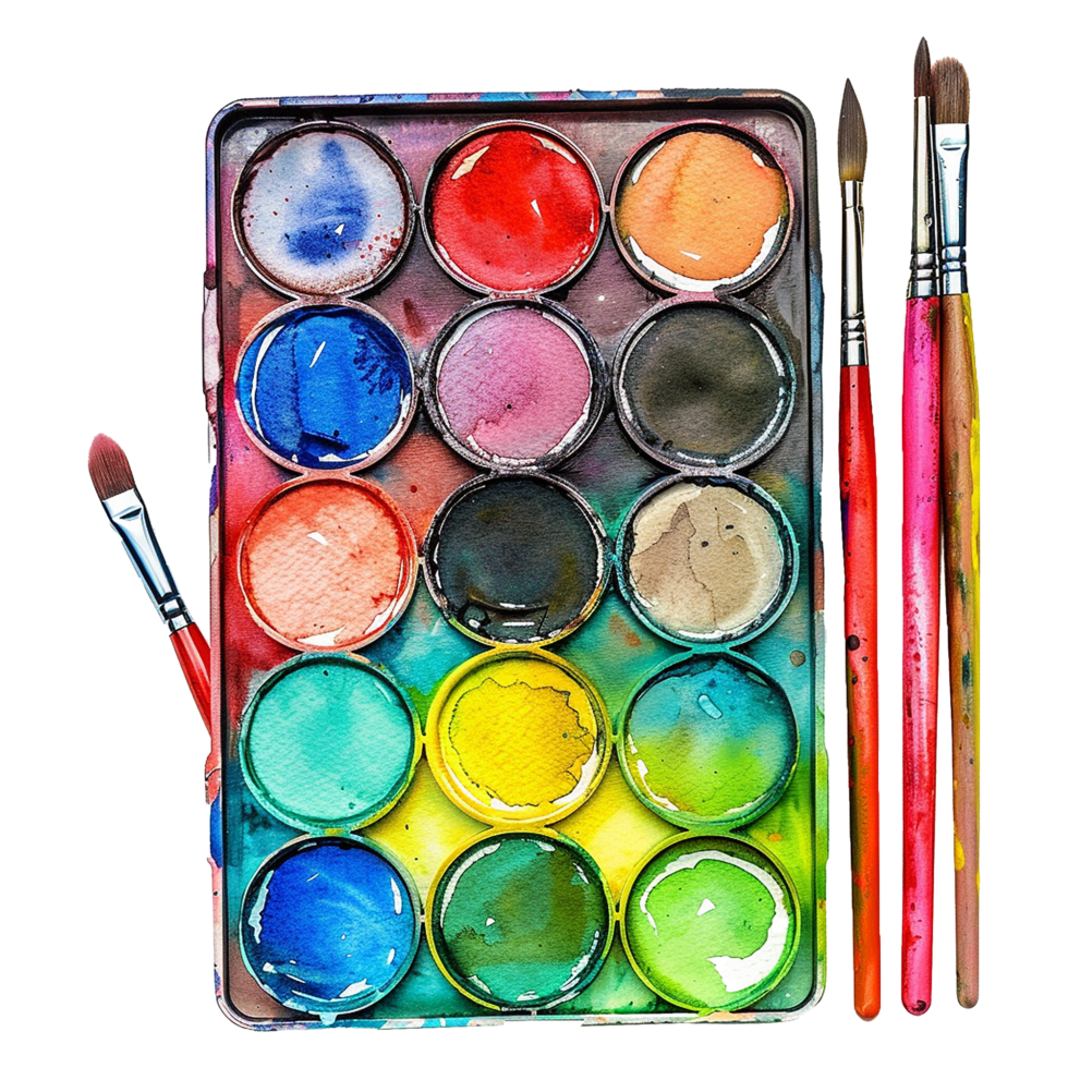 Vibrant Watercolor Paint Set with Artistic Paintbrushes png