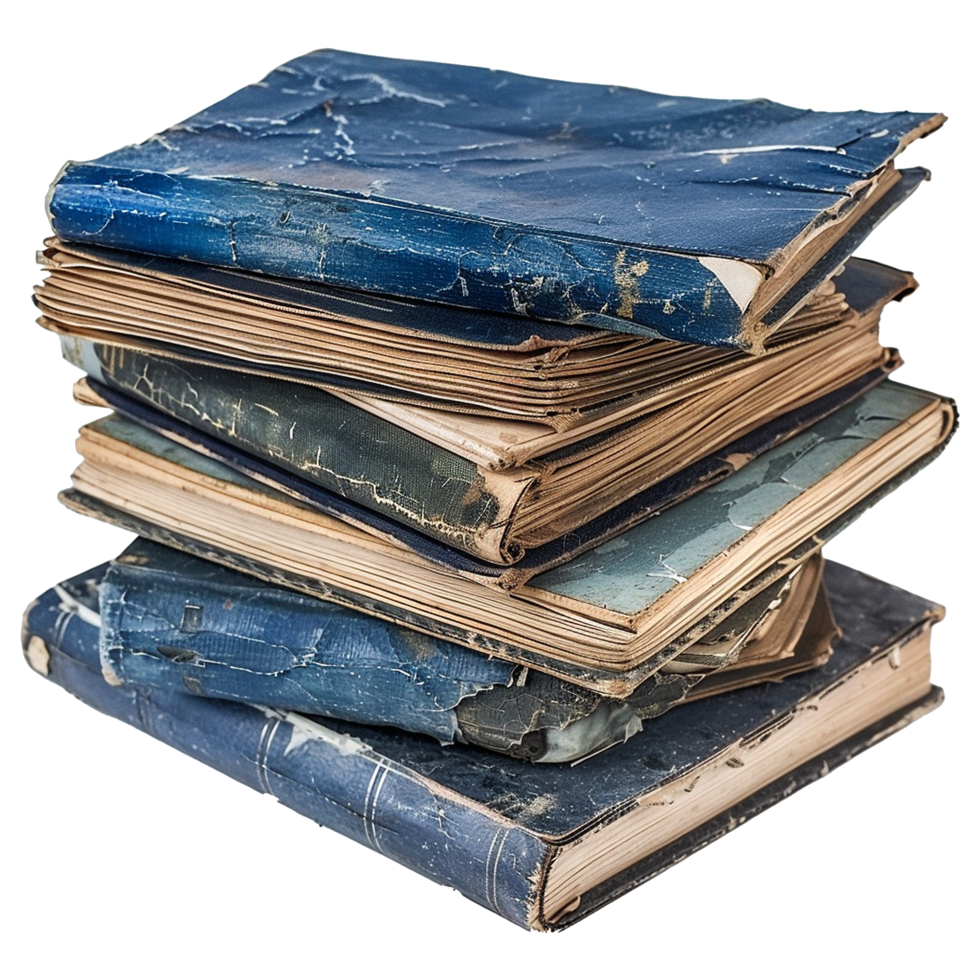 A Stack of Old and Worn Blue Books Showing Signs of Age and Wear png