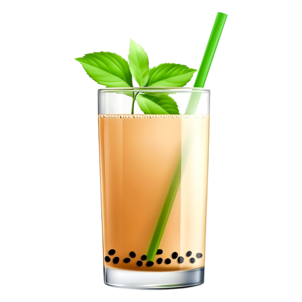 Refreshing Herbal Drink with Mint Leaves and Tapioca Pearls png