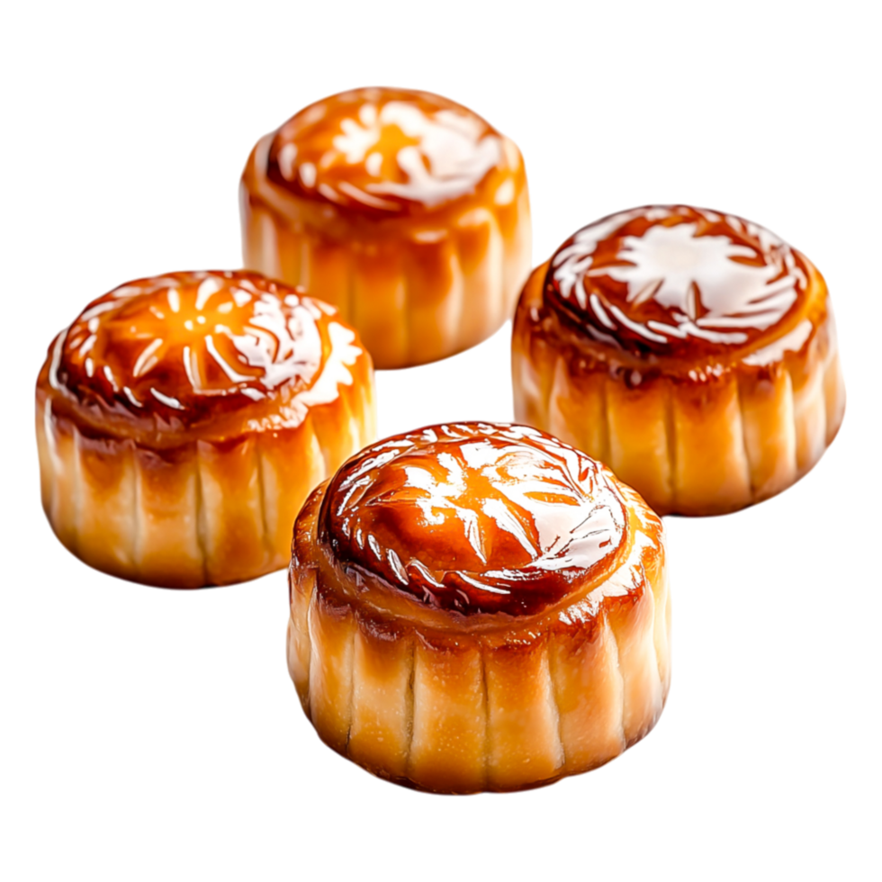 Delicious Golden Brown Mooncakes with Glazing Finish on Isolated Background png