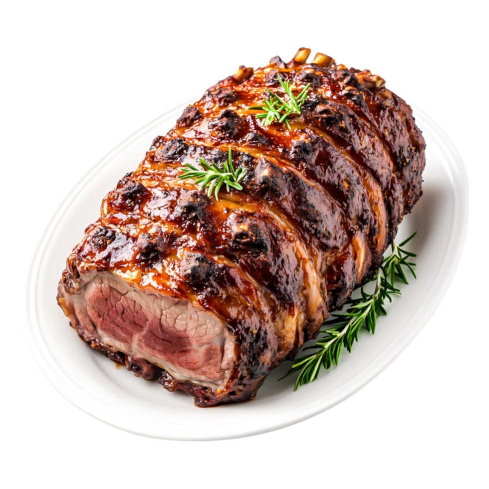 Deliciously Cooked Roast Beef with Garnish White Plate png