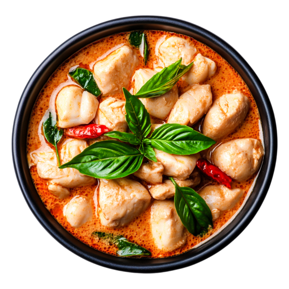 Creamy Coconut Curry Chicken with Basil and Red Chili Peppers png