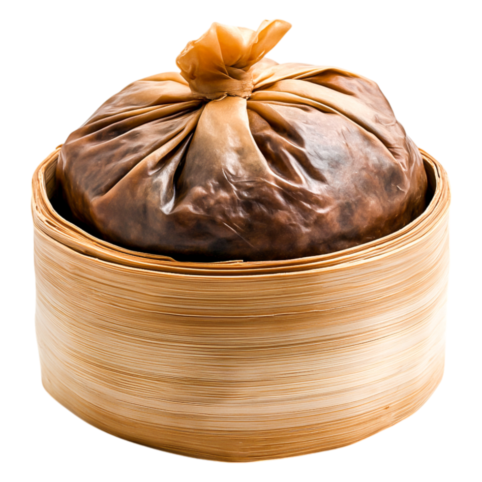 Wrapped Dumpling in Bamboo Steamer on png