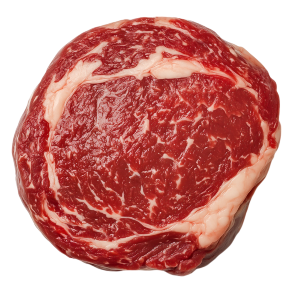 Fresh Raw Ribeye Steak Cut with Intriguing Marbling Patterns png