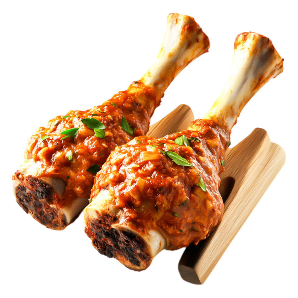 Delicious Meat Dish with Savory Sauce and Fresh Herbs on Wood Board png