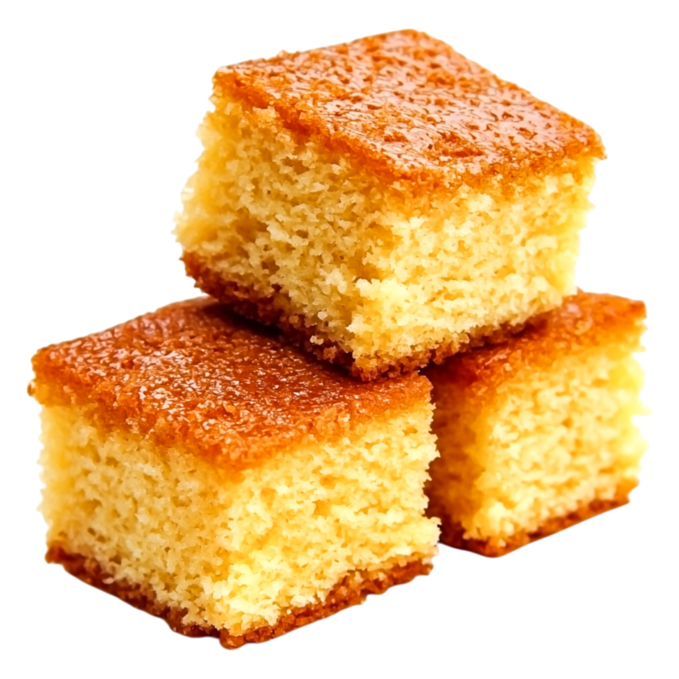 Freshly Baked Golden Brown Cake Squares Stacked on Each Other png