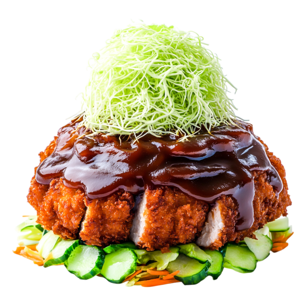 Crispy Fried Chicken Dish with Shredded Cabbage and Vegetables png