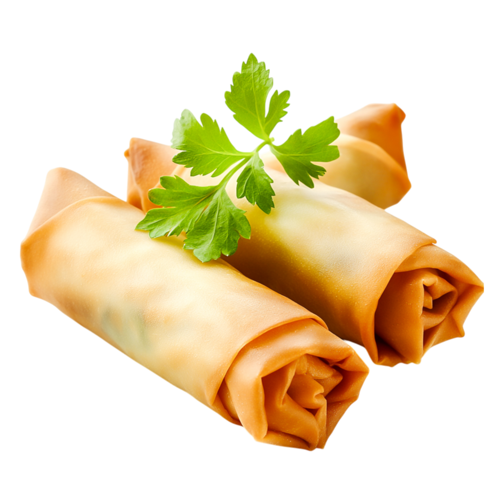 Fresh Spring Rolls with Green Herb Garnish on png