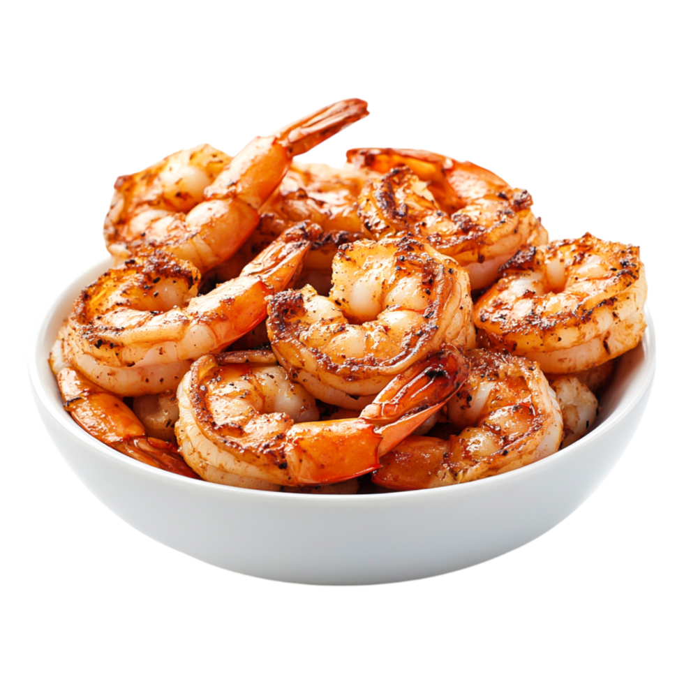Grilled Shrimp in Bowl with Spices and Seasoning on png