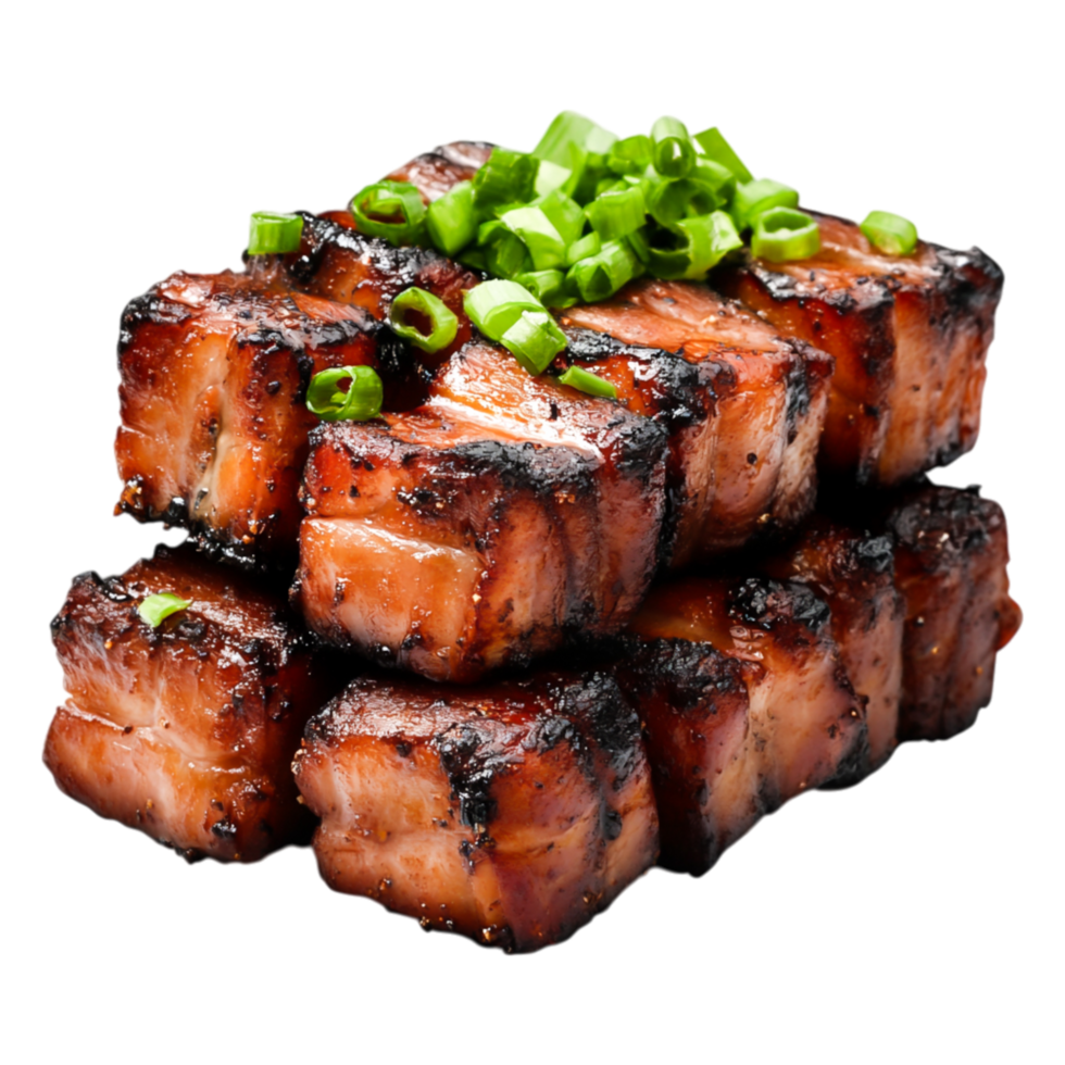 Succulent Grilled Pork Belly with Sliced Green Onions Garnish png