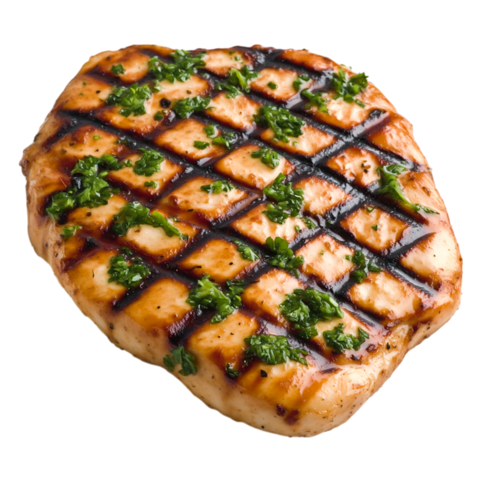 Grilled Chicken Breast with Fresh Herbs and Charred Patterns png