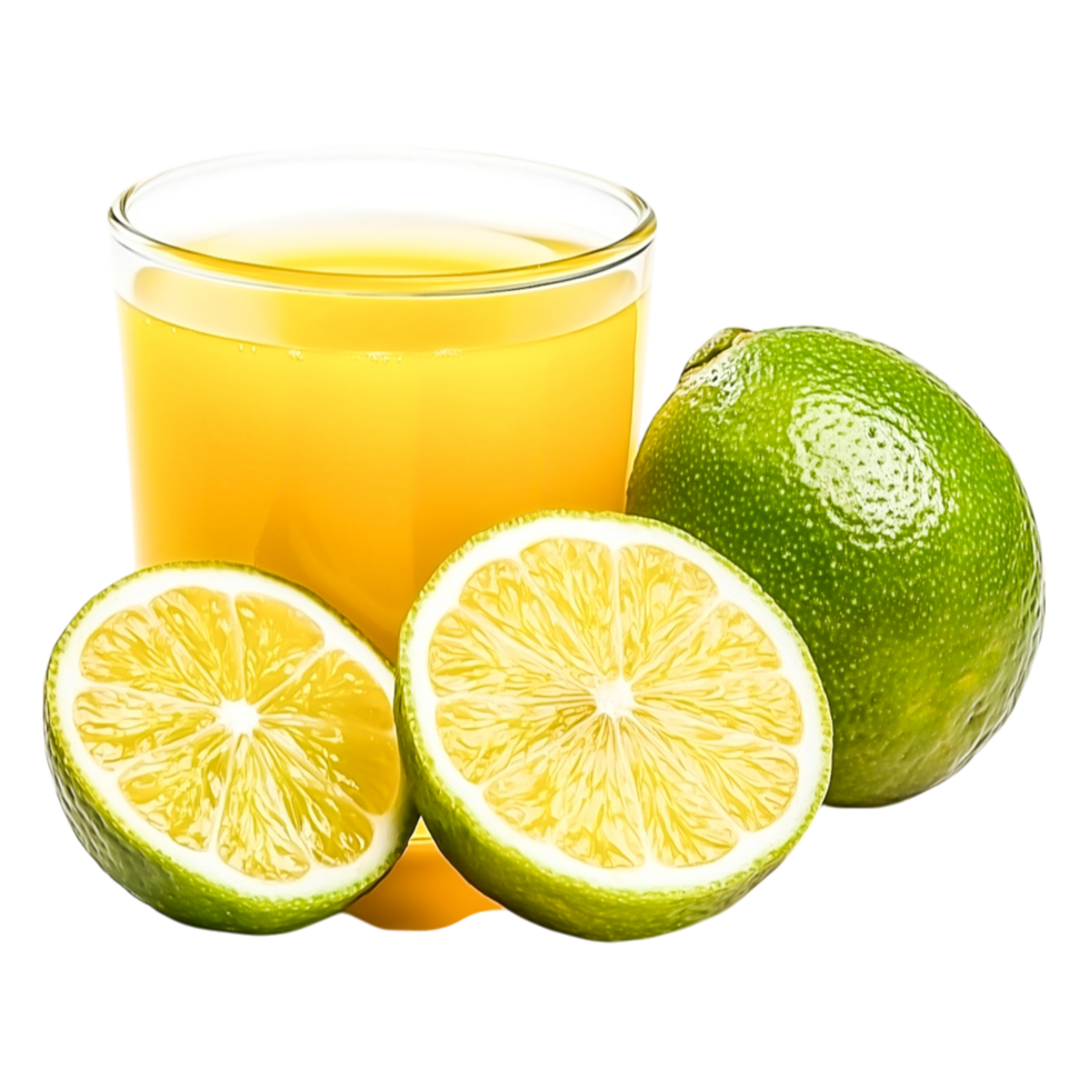 Fresh Lime Juice with Halved Limes Bright Background png