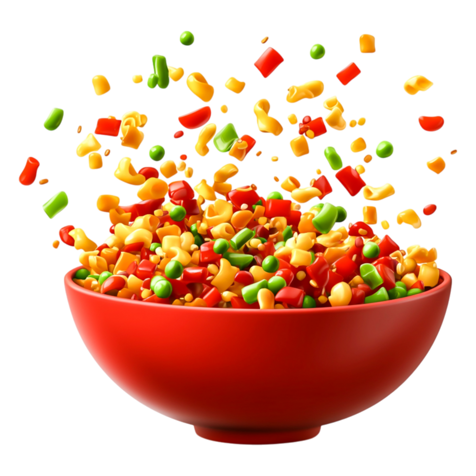 Colorful Vegetable Medley Flying Out of Bowl in Dynamic Motion png