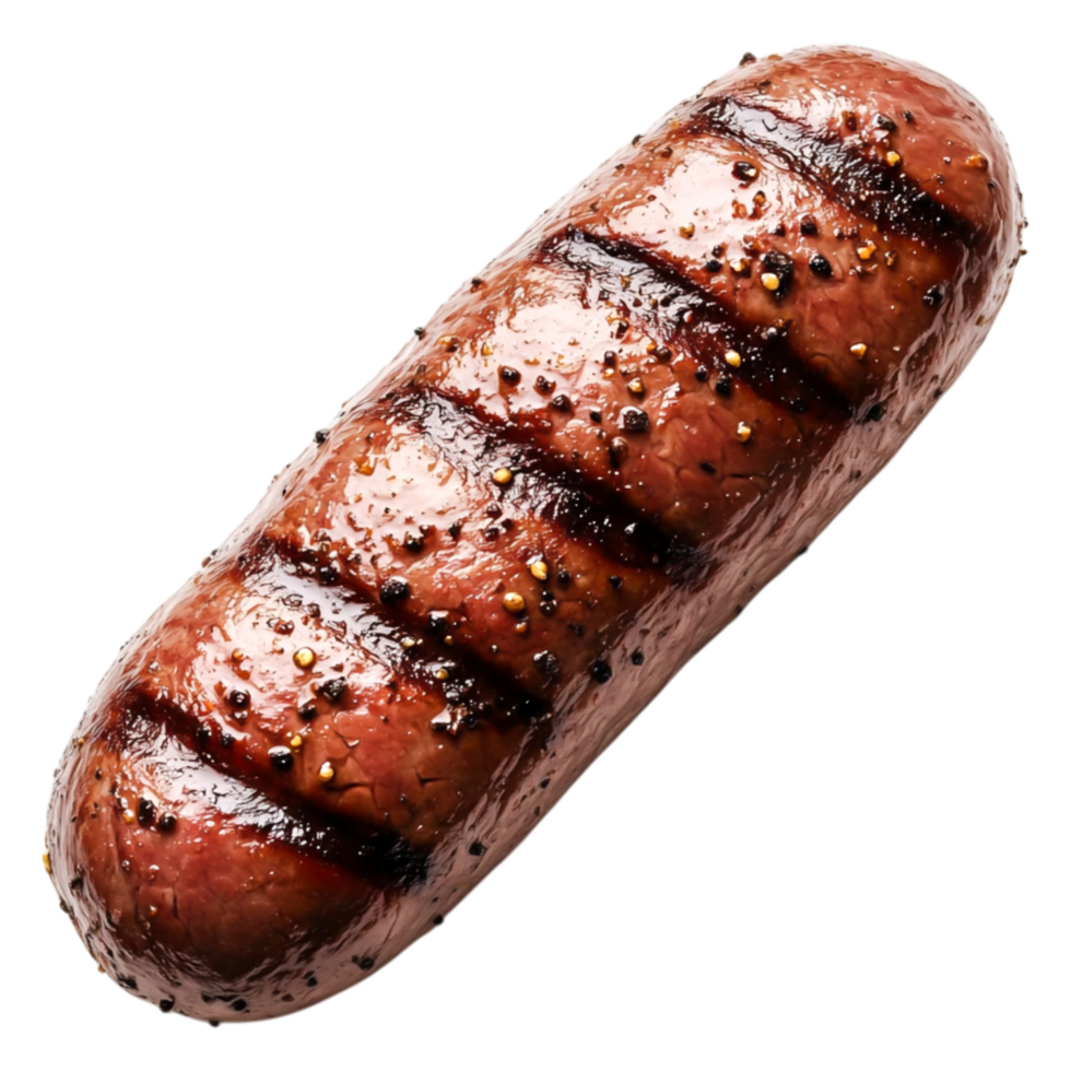 Grilled Sausage with Charred Marks and Seasoning on png