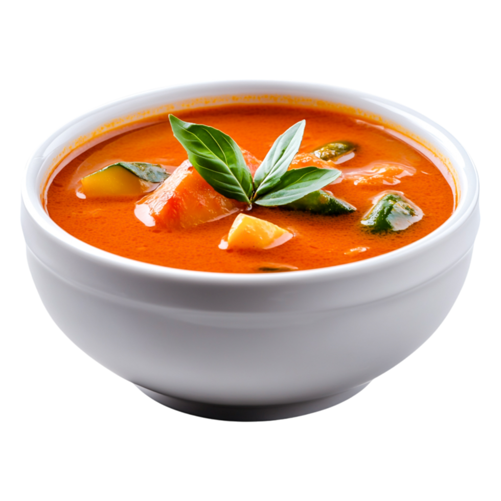 Rich and Flavorful Tomato Soup with Fresh Basil and Vegetables png