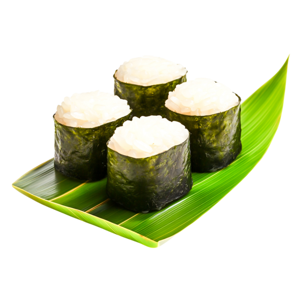Delicious Sushi Rolls on Green Leaf Plate for Culinary Delights png