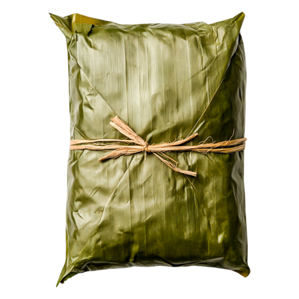 Wrapped Green Package with Natural Leaf Exterior for Food Storage png
