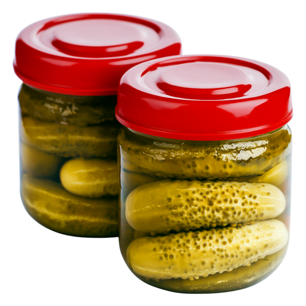 Fresh Pickles in Glass Jars with Bright Red Lids for Preserving png