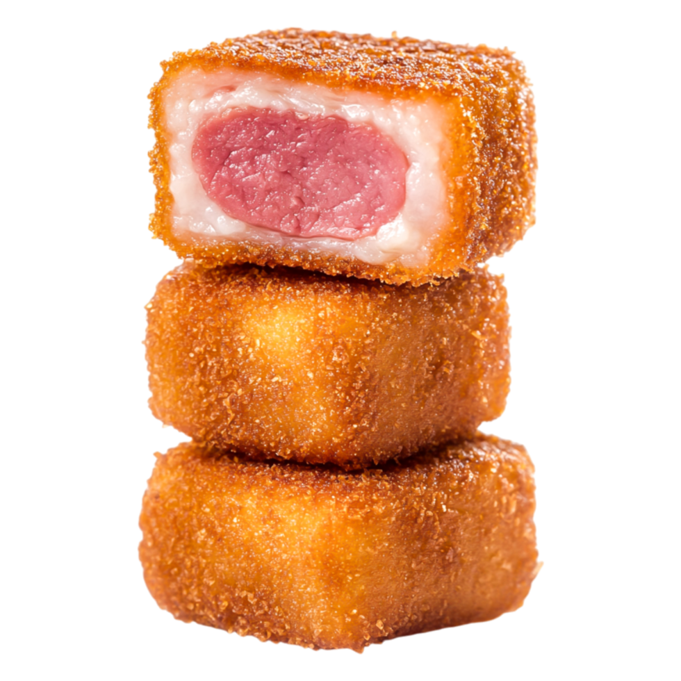 Crispy Fried Snack with Juicy Pink Filling on Isolated Background png