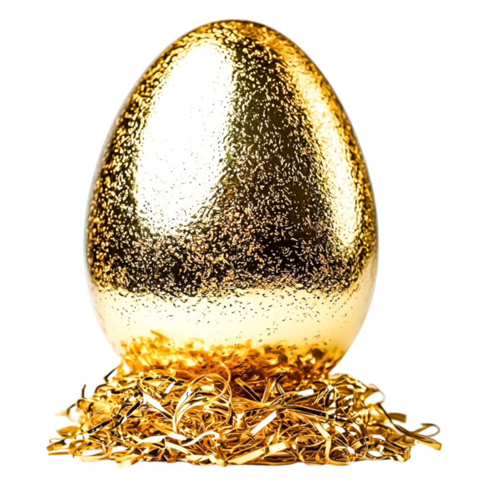 Shiny Golden Egg Nestled on Decorative Shredded Paper Base png