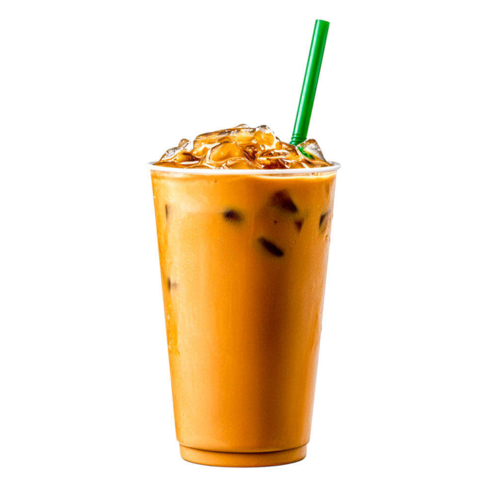 rinfrescante ghiacciato caffè bevanda con cannuccia e ghiaccio nel chiaro tazza png