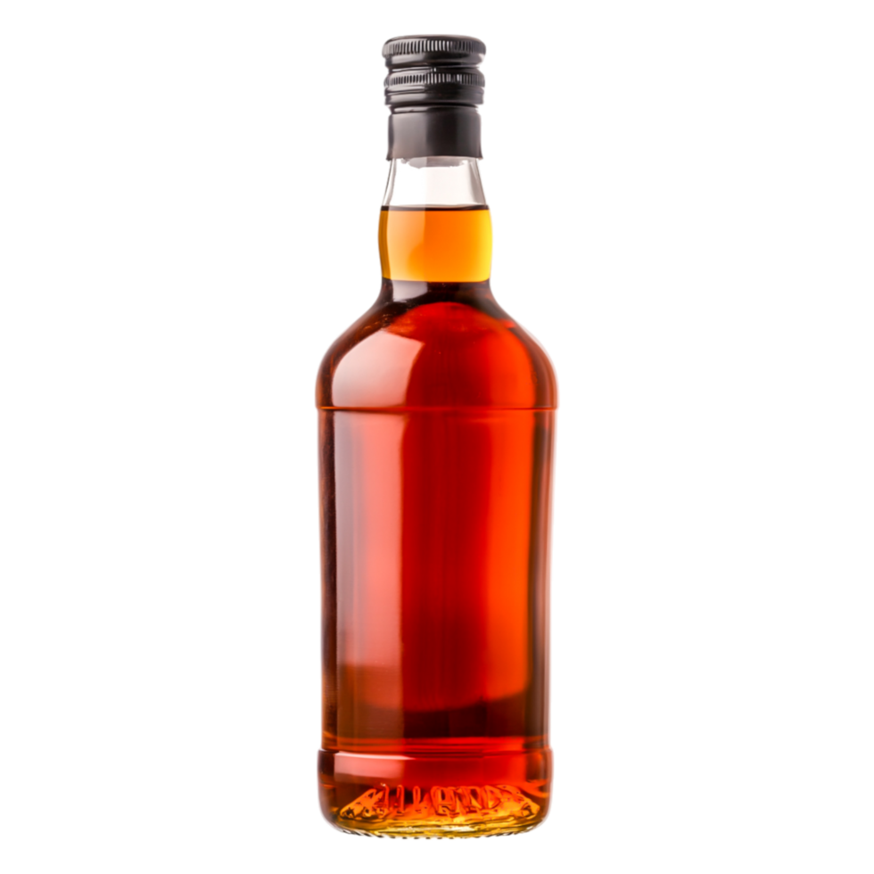 Amber Glass Bottle Filled with Rich Brown Liquid Isolated on png