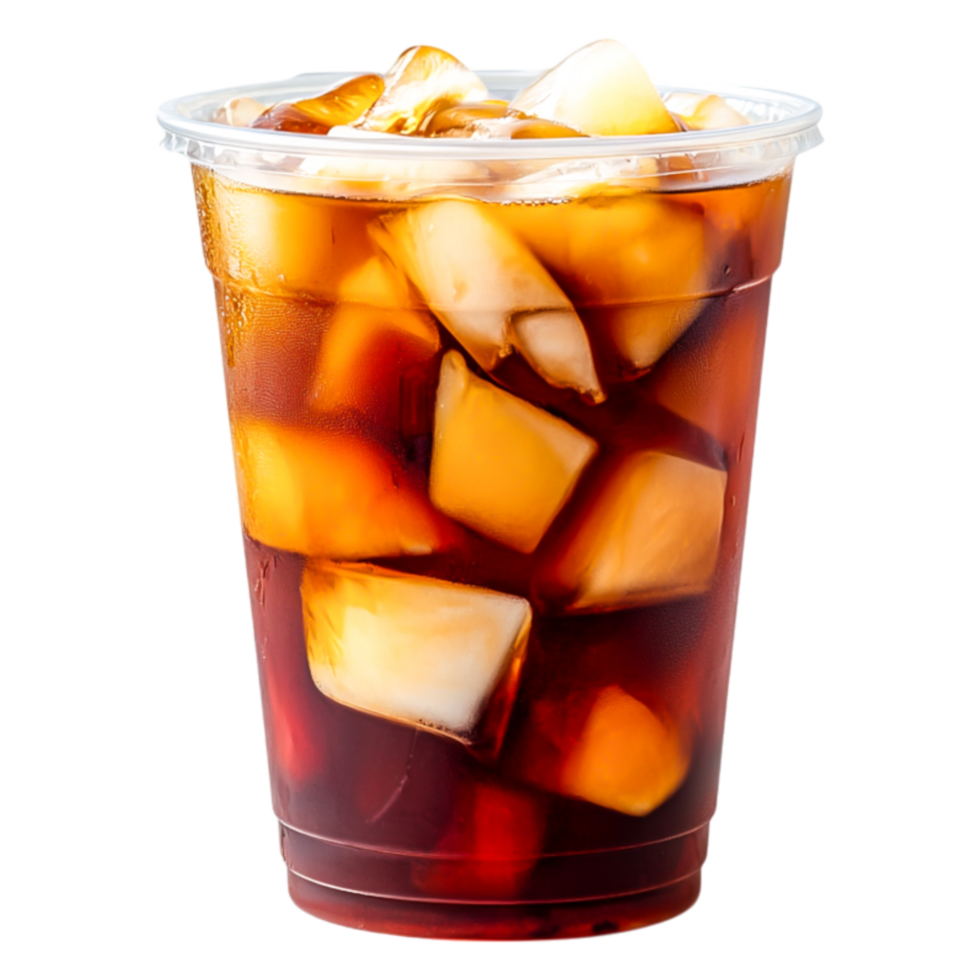Refreshing Iced Drink with Ice Cubes in Clear Plastic Cup png