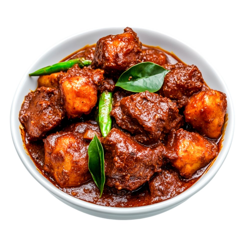 Savory Spicy Dish Featuring Tender Meat, Potatoes, and Fresh Green Spices png