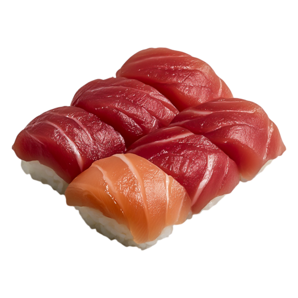 Fresh Sushi Platter with Various Tuna and Salmon Slices on Rice png