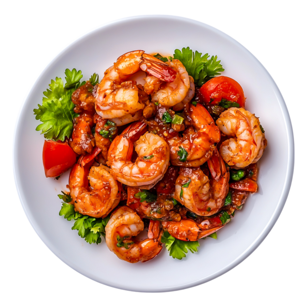 Savory Shrimp Dish with Fresh Herbs and Colorful Vegetables on Plate png