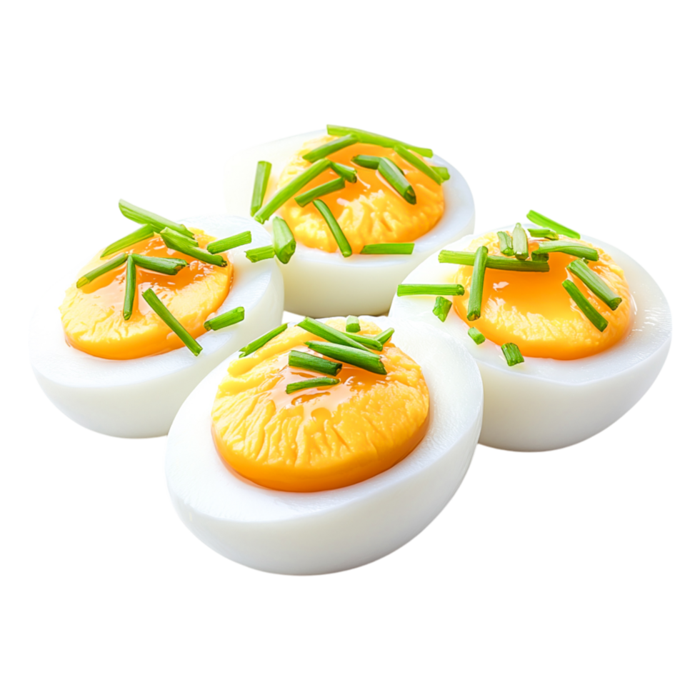 Deliciously Styled Egg Halves with Tasty Yellow Yolks and Green Chives png