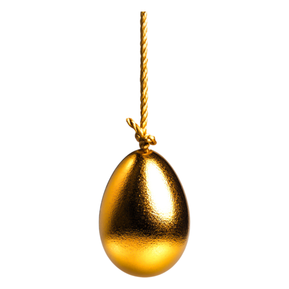 Shiny Golden Egg Ornament Hanging Delicate String in a Bright Setting png