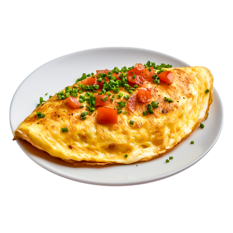 Delicious and Colorful Omelet with Fresh Vegetables and Herbs on Plate png