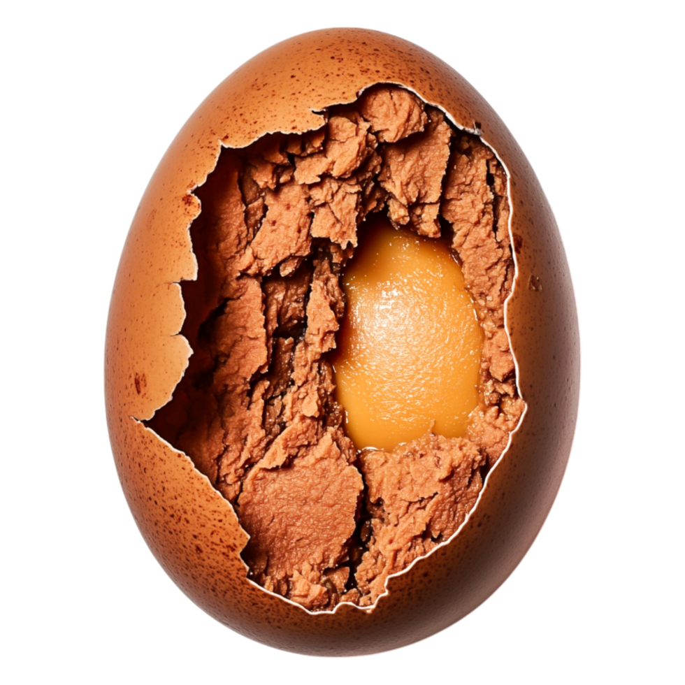 Cracked Egg Shell Revealing Bright Yellow Yolk Inside Fresh Egg Concept png