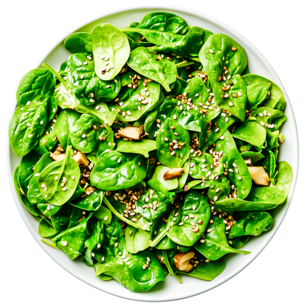 Fresh Spinach Salad with Tasty Nuts and Crunchy Sesame Seeds png