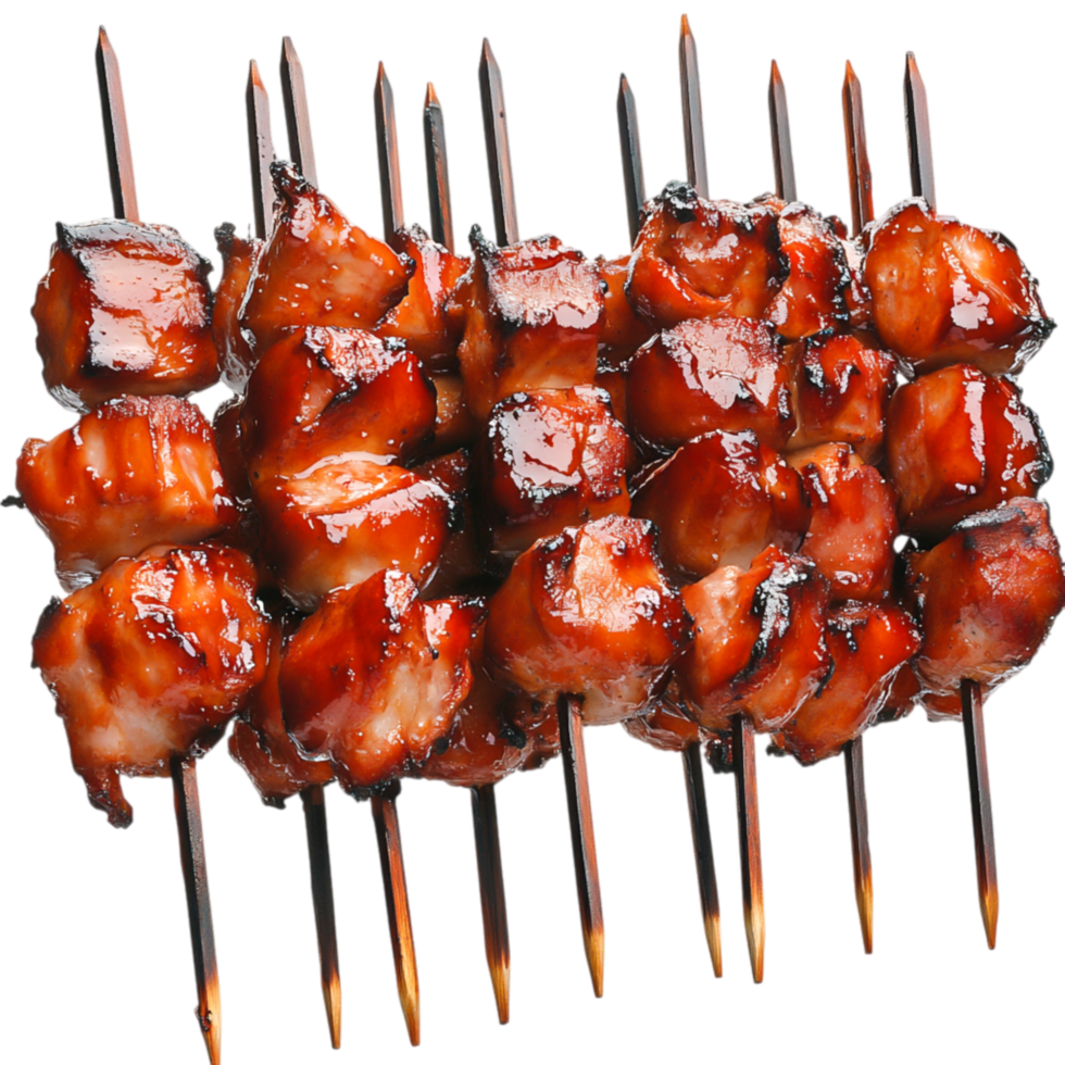 Grilled Chicken Skewers Glazed with Barbecue Sauce Ready to Serve png