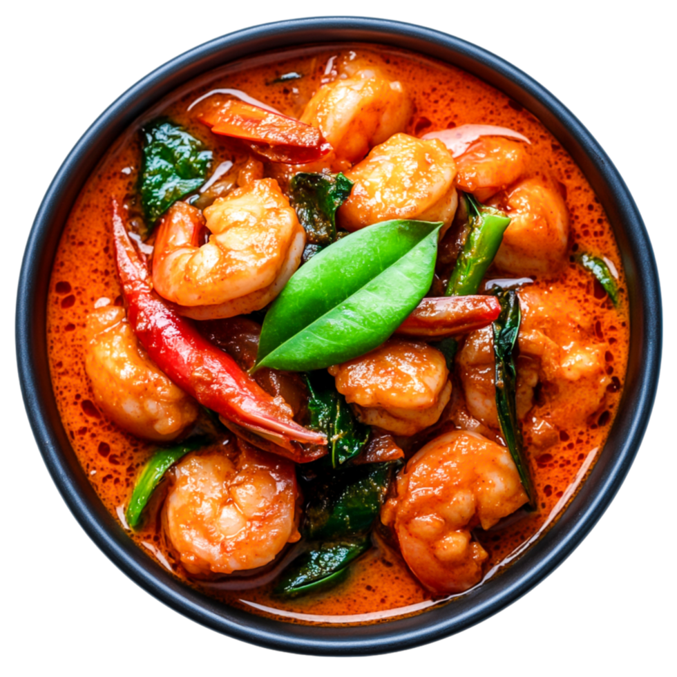 Delicious Shrimp Curry in Spicy Coconut Sauce with Fresh Vegetables png