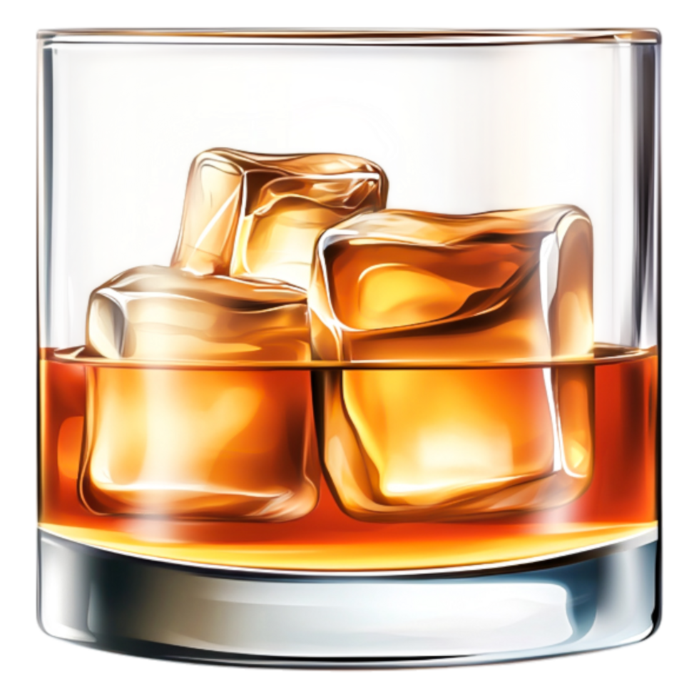Glass of Whiskey with Ice Cubes Transparent Background png