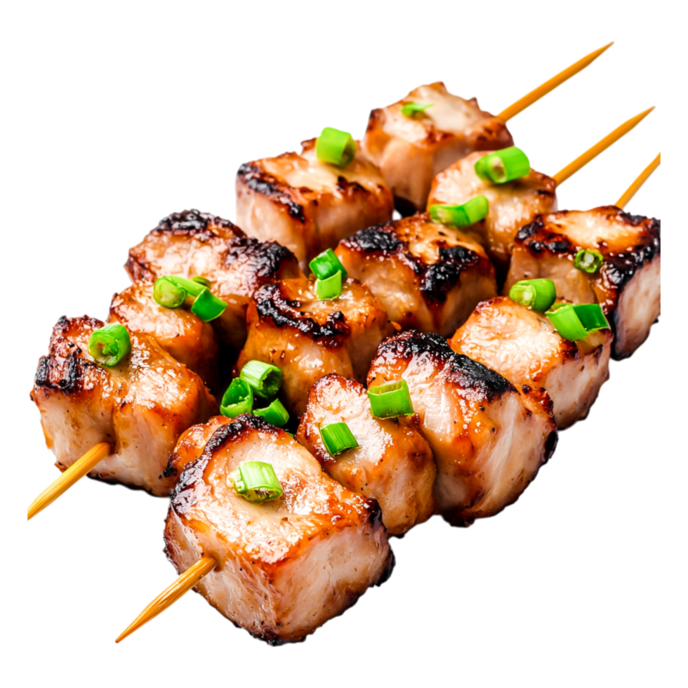 Delicious Grilled Meat Skewers with Garnish Ready for Serving png