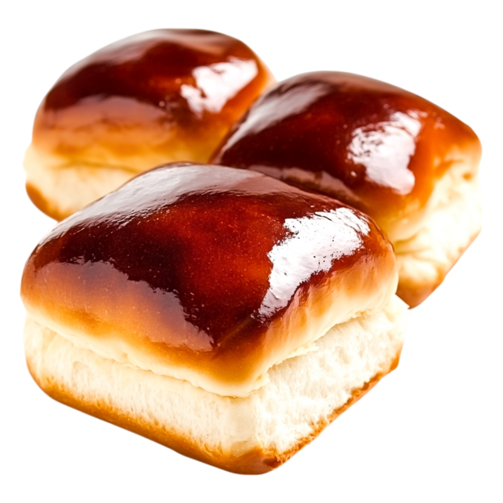 Soft and Glossy Sweet Buns with Golden Brown Glaze on png