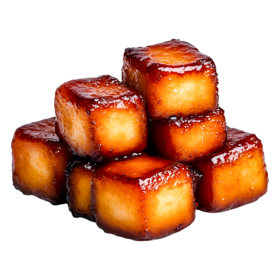 Deliciously Glazed Cubes of Sweet Dessert Stacked Together in an Artistic Way png